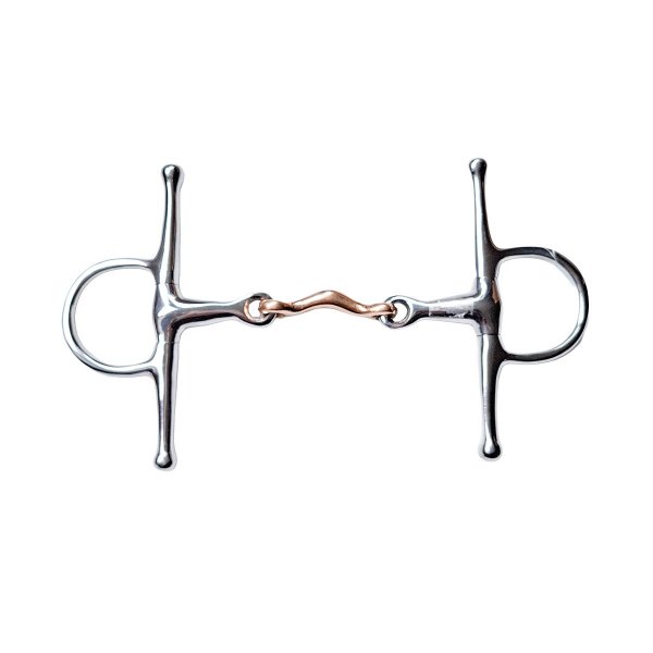 Schenkeltrense, Edelstahl, doppelt gebrochen, Mundstück aus Kupfer 13,5 cm
